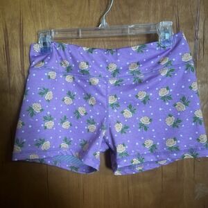 IAB MFG Women's Purple Yellow Roses Booty Athletic Shorts Size‎ 10 Large